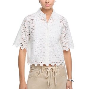 NWT Frame The Petal Eyelet Blouse Top Shirt Button Up size Large $398